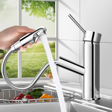 Mitigeur Lavabo Robinet Cuisine Douchette Monotrou de Col de Salle de Bain 304 Acier Inoxydable Céramique Abs (1/5)