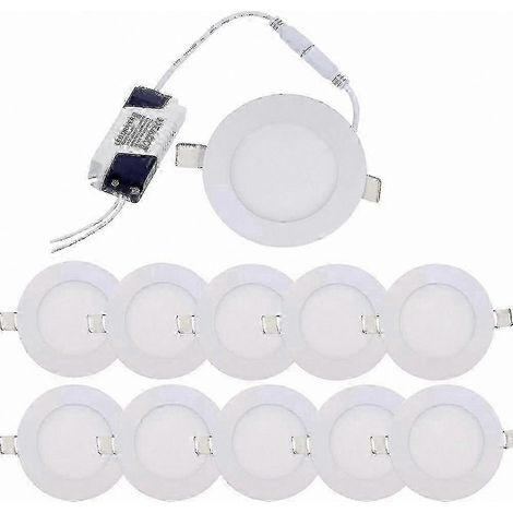 Spots encastrés LED blanc chaud ultra-fins de 3 W, panneau rond, 3000 K - lot de 10 (1/5)
