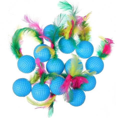 Lot de 24 jouets amusants pour chats, balles à plumes, jouets sonores pour chat, accessoires pour animaux de compagnie, couleurs assorties.-12.00X3.50X3.50CM-Sky-blue (1/3)