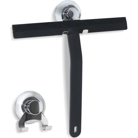 Raclette de Douche avec Noyau en Acier Inoxydable, raclette de Douche avec Crochet à Ventouse en Acier Inoxydable, pour Douche, Salle de Bain, carrelage, Noir, 25 cm (1/5)
