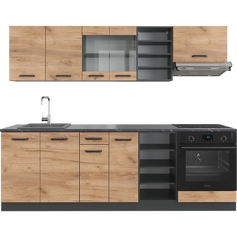 Mueble de cocina R-Line, Oro power roble/antracita, 240 cm , ET Antracita, Vicco
