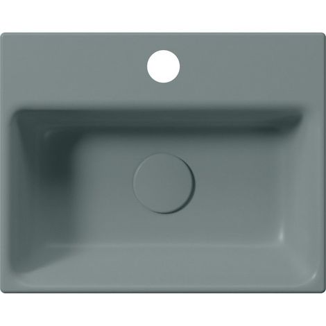Lavabo en céramique NUBES 40x32cm, bord inférieur groud, agave mat (1/3)