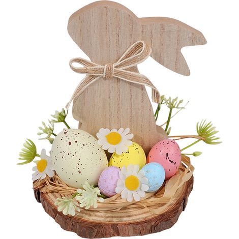 Ornement En Bois Forme De Lapin - Décoration Murale Ou Sur Table - Thème Floral De Printemps - Pour Pâques - 1 Pièce (1/4)