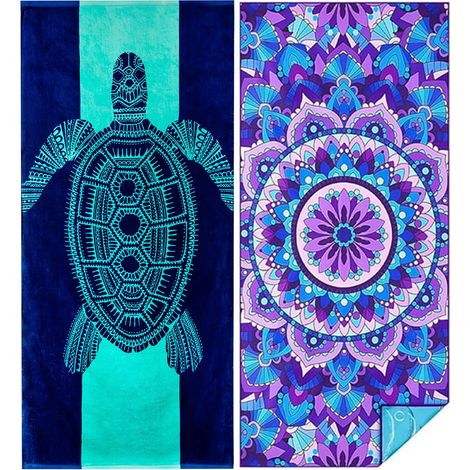 2 serviettes de plage microfibre, 180 x 90 cm, anti-sable, séchage rapide, motifs tropicaux (1/5)