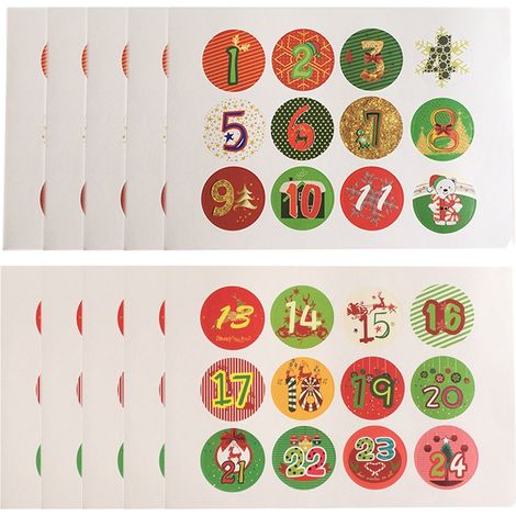Set mit 12 nummerierten Adventsaufklebern, Weihnachtssüßigkeiten-Siegeln, DIY-Geschenkanhängern für Pakete. (1/5)