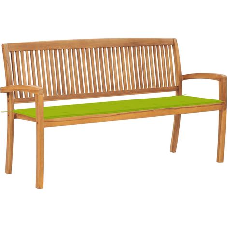 Banc de jardin empilable Banquette de Jardin - Mobilier de jardin et coussin 159 cm Bois de teck massif BV595067 - BonneVie (1/5)