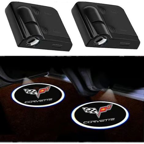 2 pièces lampe de porte d'image adaptée à la Chevy Corvette, logo, lampes fantômes, lampe de bienvenue (1/5)