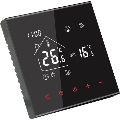 Thermostat intelligent à économie d'énergie WiFi numérique pour chauffage par le sol - Contrôleur de température compatible avec Amazon Alexa, Google Assistant (noir pour chauffage (1/4)