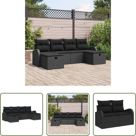 Poly-Rattan - Sofa Set mit Kissen mit Speicher 6 pcs Schwarz Poly-Rattan (1/5)