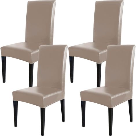 Housses de chaise de salle à manger, en cuir PU solide imperméable et résistant à l'huile, extensibles, protège-chaises et tables (Kaki, lot de 4) (1/5)