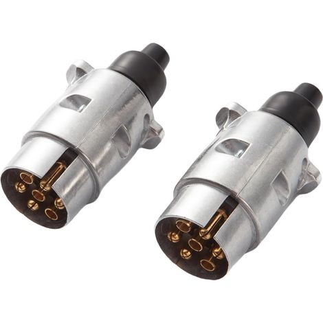 2 Pièces x Alliage d'aluminium Prise Remorque 7 Broches Male, 12V Prise Remorque Connecteur Standard Européenne - 1724, pour Caravane Voiture RV Remorque Connecteur (Caoutchouc) (1/5)