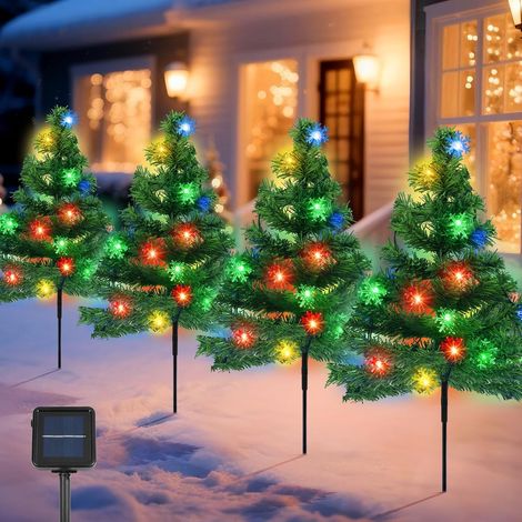 Juego de 4 guirnaldas de luces solares con forma de copo de nieve, 80 LED por estaca, IP65, 8 modos, para entrada de vehículos/jardín/patio/Navidad (1/5)