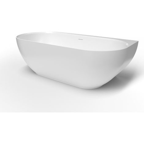 Swiss Aqua Technologies – Baignoire semi-îlot Lesly 170 x 82 cm LE1700 – Marbre coulé blanc – Ovale – Résistance mécanique élevée – Facile à nettoyer (1/5)