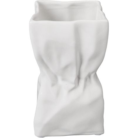 Vase en céramique blanche imperméable, sac en papier design, élégant pour composition florale, décoration étagère, pot décoratif blanc, artisanat résistant à l'eau, style moderne pour maison. (1/5)