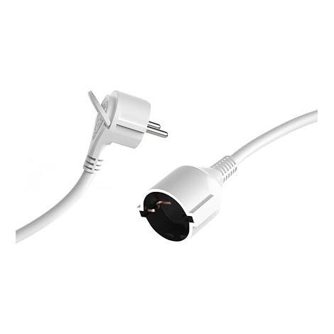 Schuko Extension Cable 90° Angled Flat Plug Protection Contact Up to 250 V 16 A Extension Cable IP20 Earth Contacts 5 m Extension Cable White (1/4)