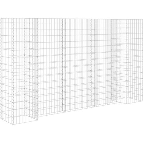 Gabbione a forma di H aiuola rialzata per piante giardino terrazza uso esterno filo d'acciaio 260 x 40 x 150 cm 020000866