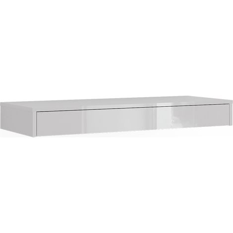 Estante de pared Sherry, Blanco alto brillo, 100 x 12 cm con cajón, Vicco