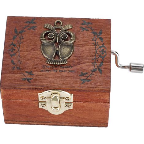 Boîte à musique à manivelle en bois (Hibou), 1 pièce, artisanat mécanique classique, cadeau d'anniversaire (1/5)