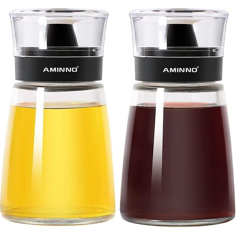 Lot de 2 flacons distributeurs d'huile et de vinaigre de 163 ml (5,5 oz), en verre, étanches et anti-gouttes, pour la cuisine. (1/5)