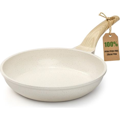 Poêle YASHE 28 cm blanche, 2,13 L, induction, manche effet bois