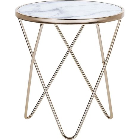 Side Table MERIDIAN Tempered Glass Marble/ Gold