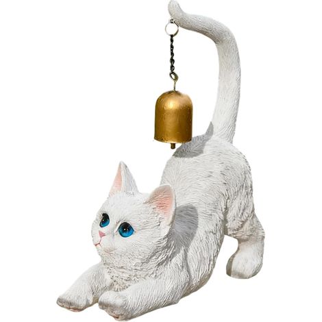Statuette de Chat en Étirement, Figurine De Chat en Résine avec Clochette (1/5)