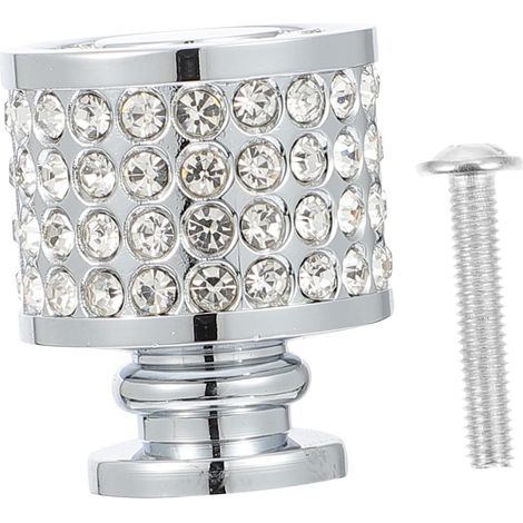 Bouton de Meuble en Alliage de Zinc Orné de Cristaux, Trou Unique, Finition Argentée, Pratique et Résistant pour Armoire ou Tiroir Élégant (1/5)