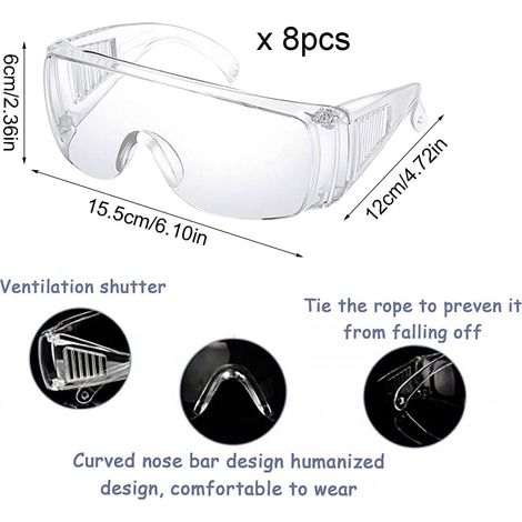 8 pièces Lunettes de Sécurité, Lunettes de sécurité résistantes, Lunettes de sécurité transparentes, Lunettes de sécurité pour le travail, Lunettes de protection, pour usage en laboratoire, unisexe.