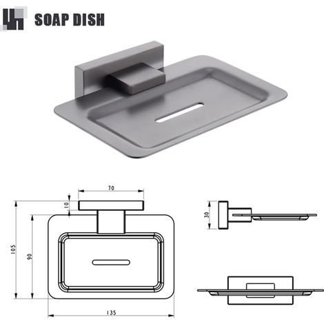 (Porte-savon B) Accessoires de salle de bain en acier inoxydable gris : porte-serviettes, porte-papier toilette, porte-brosse WC, crochet pour peignoir, barre porte-serviettes (1/5)