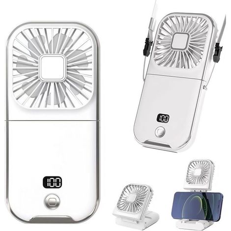 Mini-Taschenventilator mit variabler Geschwindigkeit, LED-Digitalanzeige und Handyhalterung