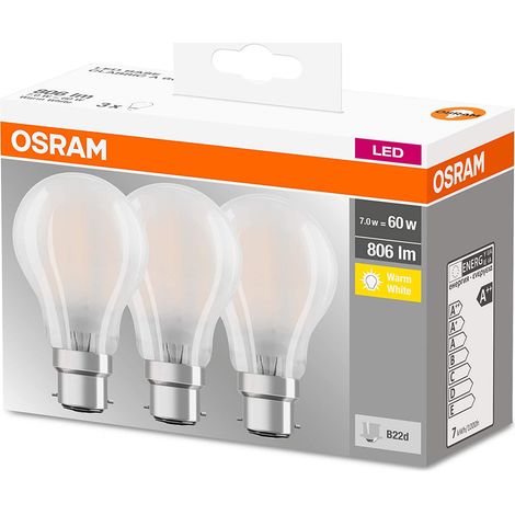 Led Estándar de Vidrio Completo 7W B22 Blanco Cálido Caja de 3 - Osram (1/3)