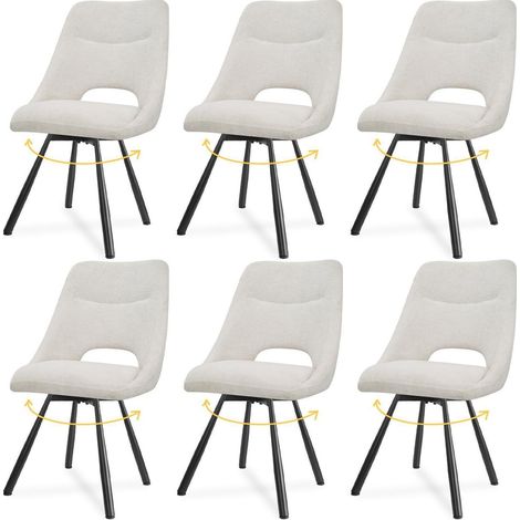 Esszimmerstühle 6er Set drehbar 360° Kaschmir-Stoff beige, ergonomisch (1/5)