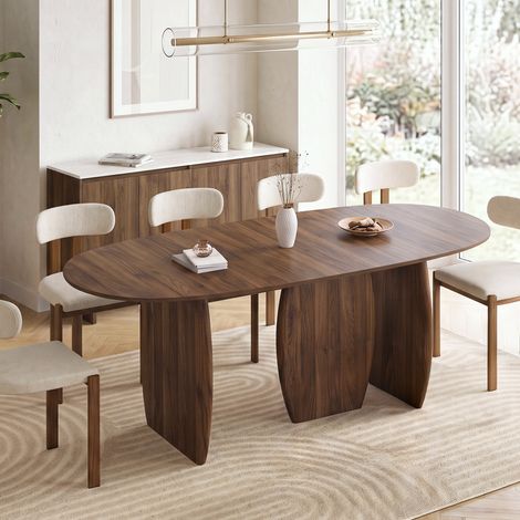 Mesa de comedor extensible japandi oval MARILOU 6-10 personas 3 patas nogal 160-200 cm (1/5)