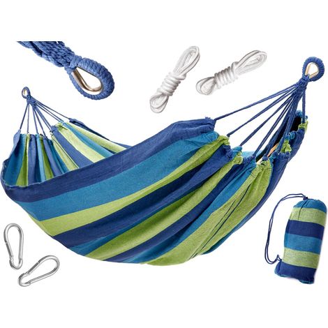 Hamac pour deux personnes 200x150 renforcé bleu+ kit de montage (1/4)