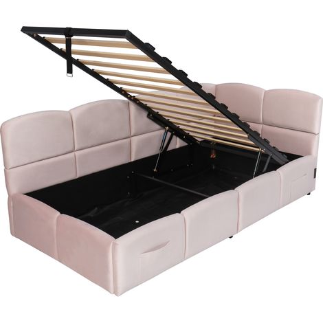 CAIziCanapé-lit 90x200 cm avec coffre hydraulique, USB-A/C et rangement,velours (1/5)