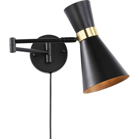 Aplique De Pared Con Brazo Articulado Y Enchufe "SILVA" - Negro y Dorado