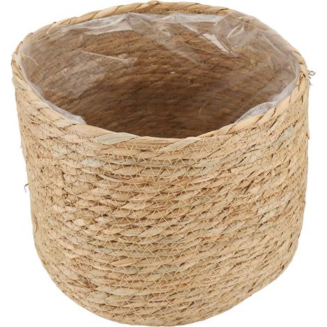Pot de fleurs en jonc de mer – Pot de fleurs tissé – Panier décoratif avec insert en film plastique de style bohème S facile à utiliser (1/5)
