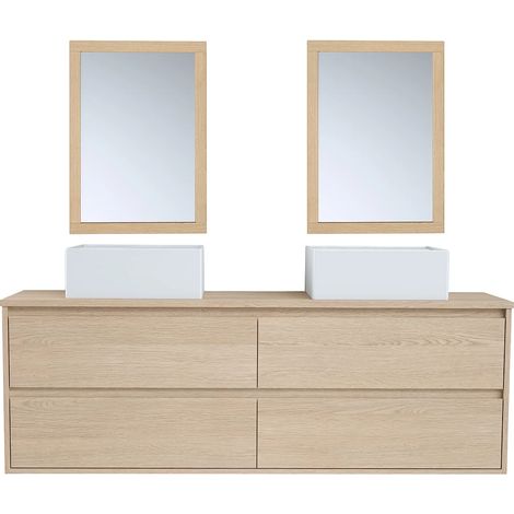 Mobile per bagno con doppio lavabo da appoggio in Ceramica e specchio 150 cm Placcatura Rovere - MILIPAM (1/5)