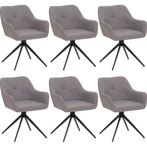Lot de 6 chaises de salle à manger HWC-O47 chaise de cuisine avec accoudoirs tissu 270 g/m2 gris clair (1/5)