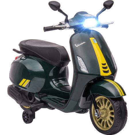Trottinette électrique enfant Vespa 6V 107x47x73cm Vert - Musique MP3, port USB, phare LED, 2 roues motrices (1/5)