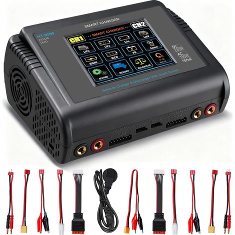 Chargeur Duo et Déchargeur, Chargeur de Batterie RC 150W AC 240W DC avec Balance,Chargeur 10A pour LiPo, Life, LiHV, Li-Ion, NiMH, NiCD, PB Batteries et Voiture/Bateau RC, Batteries (1/5)