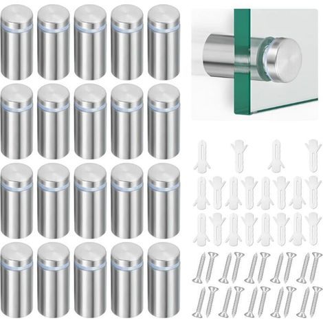 Entretoises murales en verre et acier inoxydable – Lot de 20 pièces pour fixation décorative de miroirs, panneaux publicitaires et affiches (1/4)
