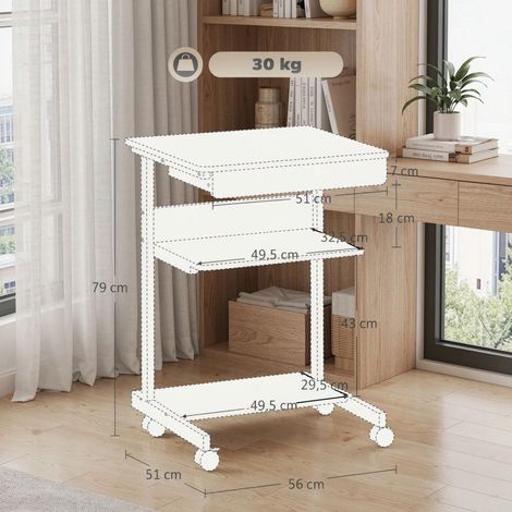 Computertisch mit Rollen, 56 x 51 cm Schreibtisch mit Aufbewahrung, Schublade, Fach und CPU‑Halter für Büro & Homeoffice(nur mit Computertisch) (1/5)