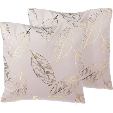 Conjunto de cojines decorativos en terciopelo rosa con patrón de hoja 45 x 45 cm accesorio de casa moderno lámina dorada Freesia