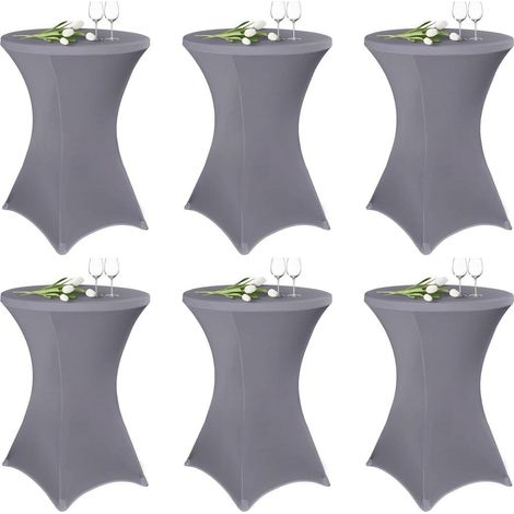 6er Set Stehtisch Hussen Hellgrau für Ø 80-85 cm, Stretch-Tischdecke mit Fußtaschen (1/5)
