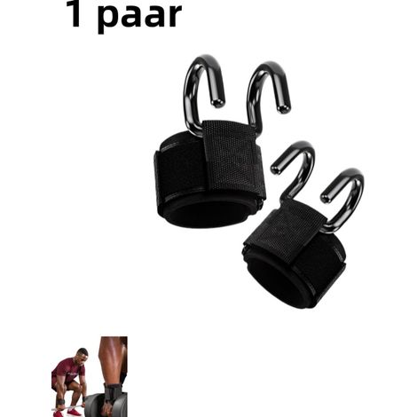 Crochets d'assistance pour tractions avec supports de poignet fitness et prises antidérapantes pour barre horizontale couleur noire (1/5)