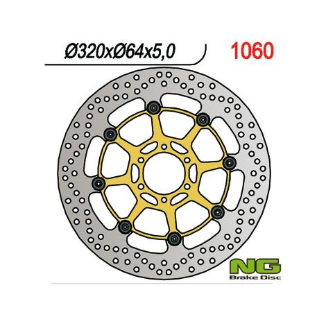 Disco de freno delantero NG para Aprilia Caponord 1200 '13-17, Yamaha FZR 1000 '87-95, XJR1200/1300 '95-99 (320 x 64 x 5 mm) (6 x 8,5 mm) flotante