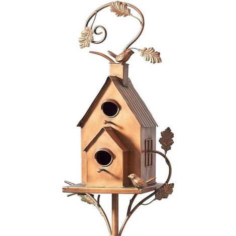 Maison Pour Oiseaux - Support En Métal Doré - Pour Jardin Cour Arrière Terrasse Extérieur - Hauteur Réglable En 3 Parties - 1 Pièce (1/2)