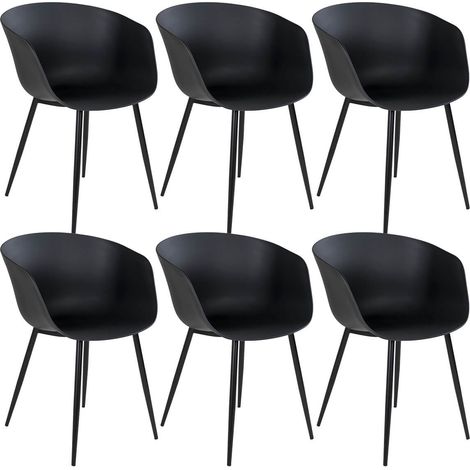 MONTANA - Lot de 6 Chaises PolyPropylène Noir et Pieds Acier (1/5)