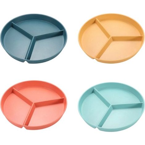 Assiettes à compartiments pour adultes, lot de 4, 3 compartiments pour contrôler les portions, en paille de blé durable, compatibles micro-ondes et lave-vaisselle (1/5)